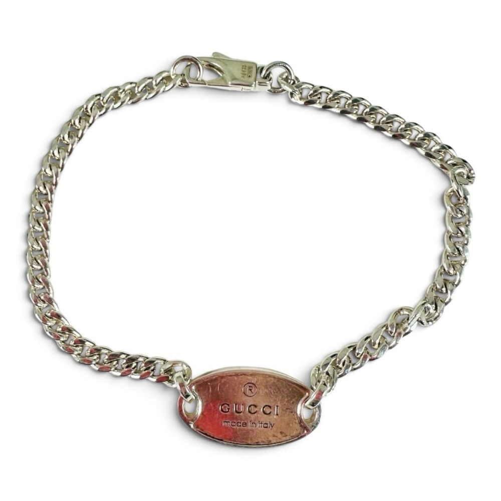 Gucci 925 Sterling Silver ID Chain Bracelet 7in Made In Italy Designer
